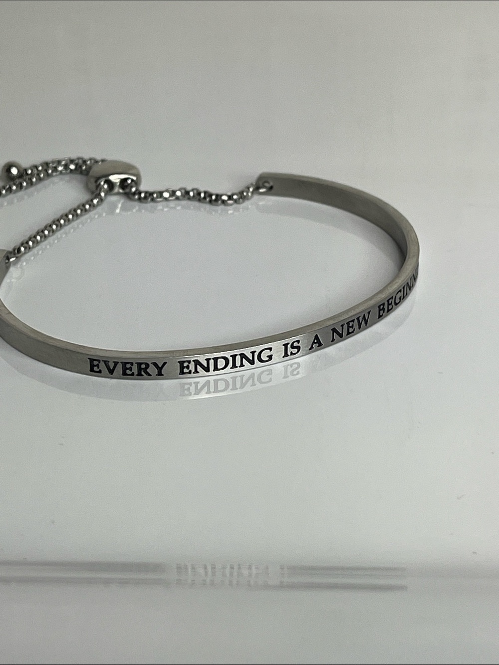 Silver Inspirational Bangle Bracelet "Every Ending Is A New Beginning" - Picture 5 of 7